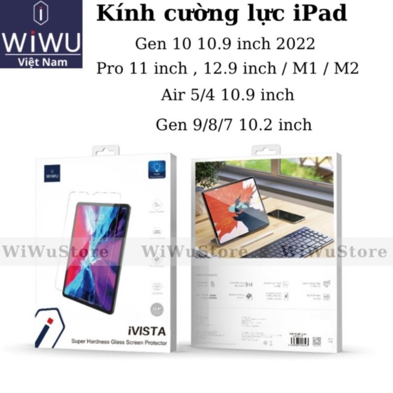 Kính Cường Lực Trong Suốt WiWU Cho iPad Pro M5 M4 M2 M1, iPad Air M3 Air 5 4, iPad Gen 11 10 9, iPad