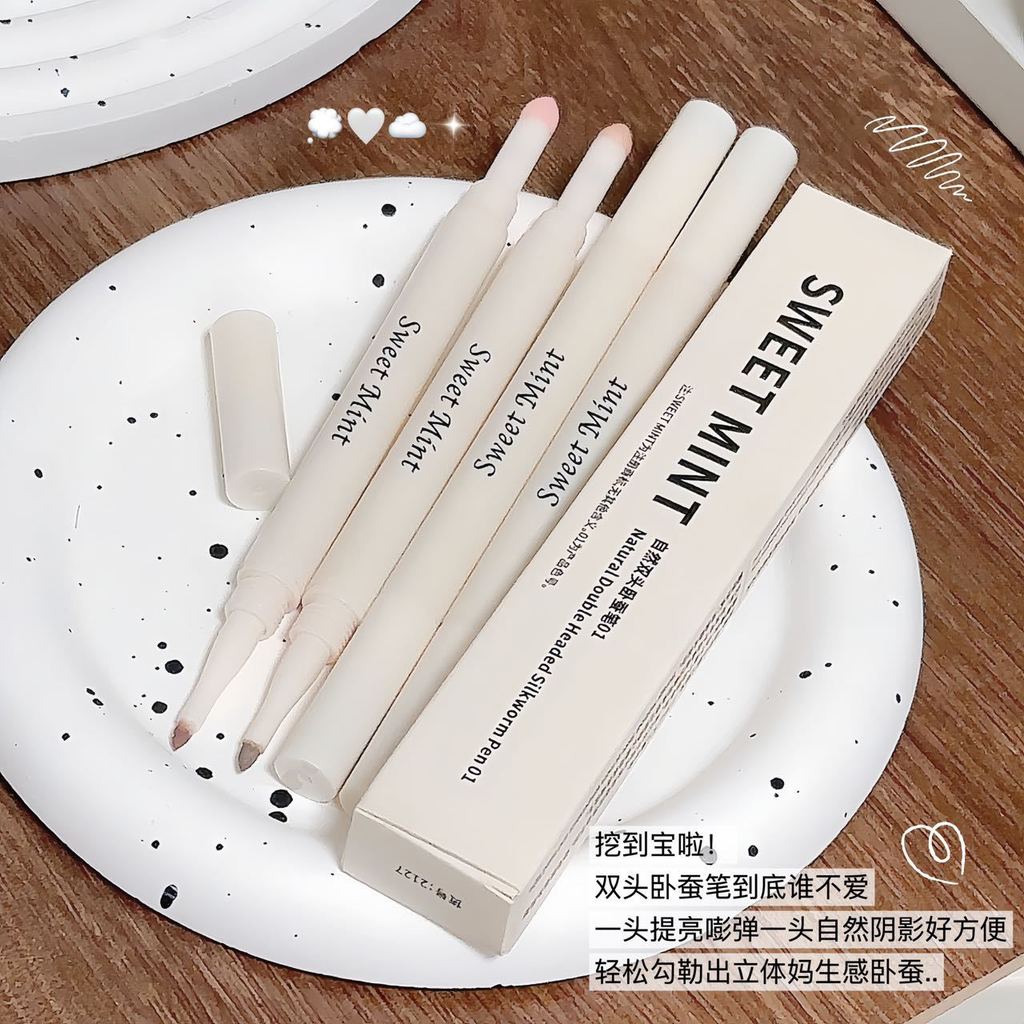 bút kẻ viền môi bút kẻ lông mày Sweetmint Natural Double-Headed Lying Silkworm Pen Shadow Highlighte