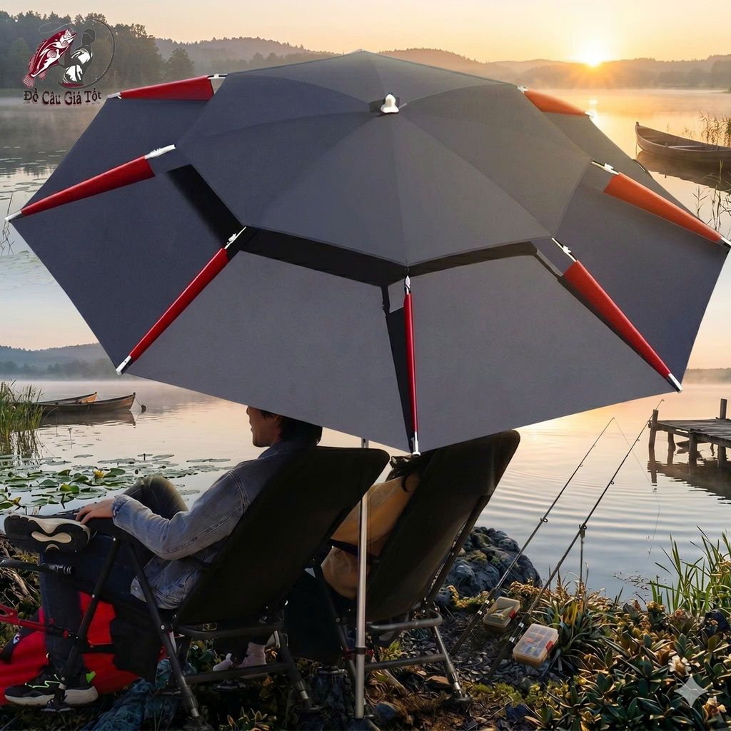 Ô Dù Câu Cá 2 Tầng Bát Giác – Che Nắng Mưa, Khung Chắc, Dã Ngoại, Camping