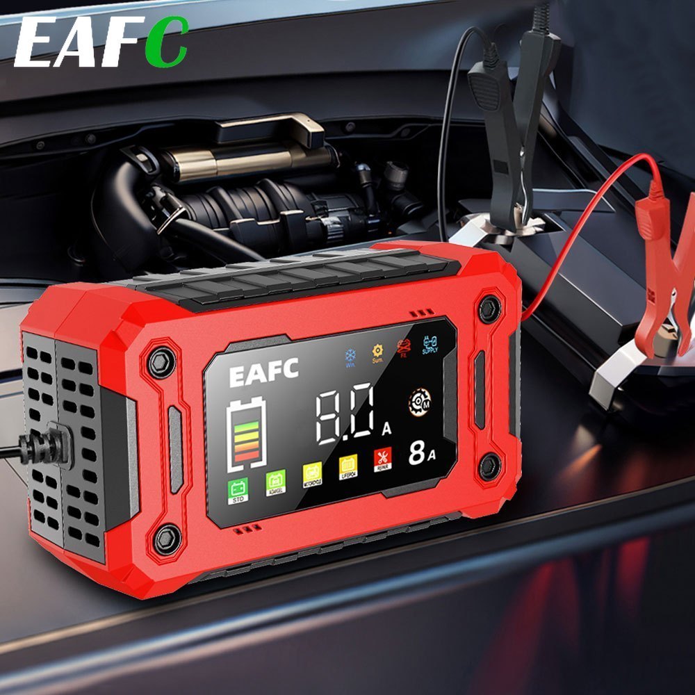 Bộ sạc pin thông minh 12V, có màn hình LCD, Sửa chữa xung 8A, Thiết bị bảo trì pin ô tô bù nhiệt độ 