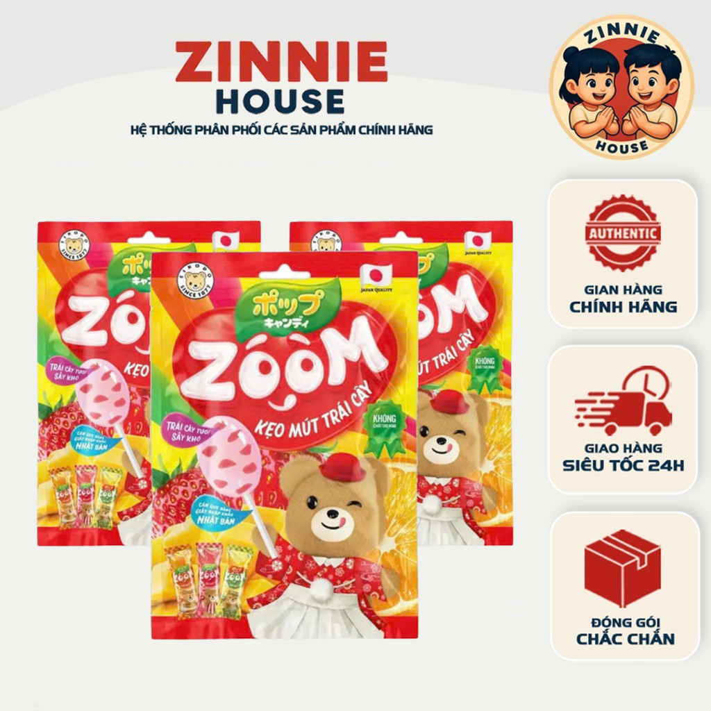 [2 GÓI] Kẹo Mút Trái Cây Zoom Eikodo 72g – Vị Cam, Xoài, Dâu, Que Giấy An Toàn