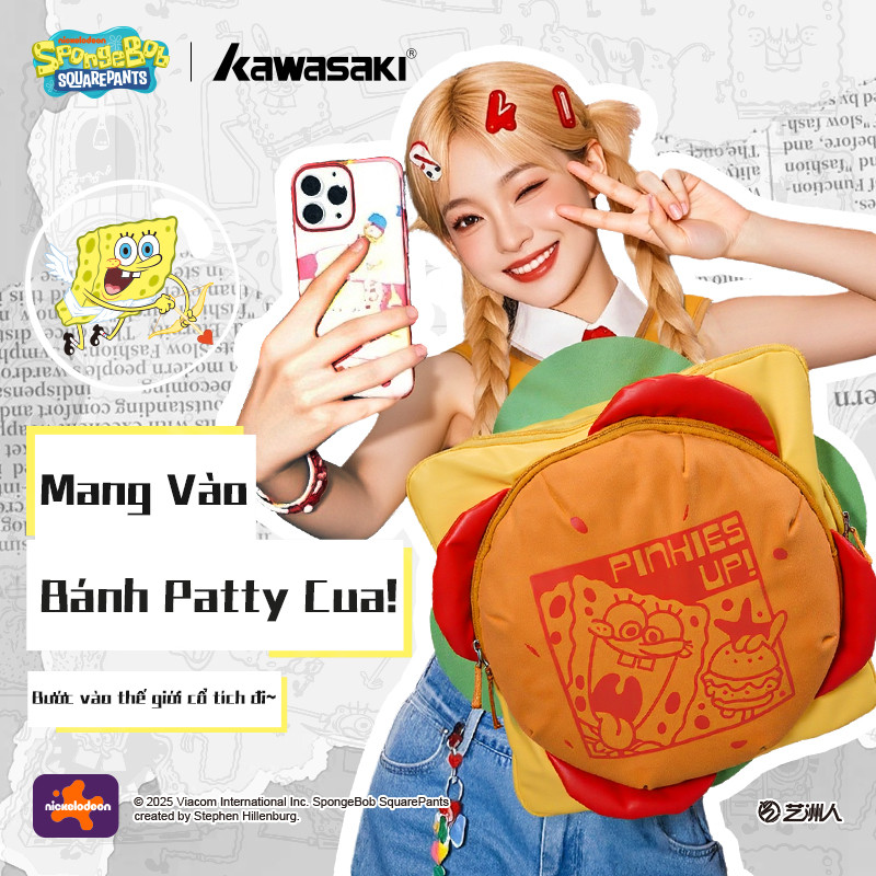 Kawasaki SpongeBob Collab Túi Cầu Lông K3G00-C8252 Cua Roe Hấp Bun Đeo Ngang Ba Lô Dễ Thương Ngộ ngh