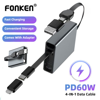 Cáp sạc 4 trong 1 Fonken PD60W USB / Type C sang Type-C / iOS Dây dữ liệu cho điện thoại
