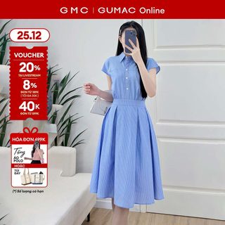   MUA 2 GIẢM 25K  Đầm nữ dáng A xòe rã đô kiểu cổ sơ mi nẹp phối sọc xéo chất kate sọc thời trang GUMAC LDF0701 