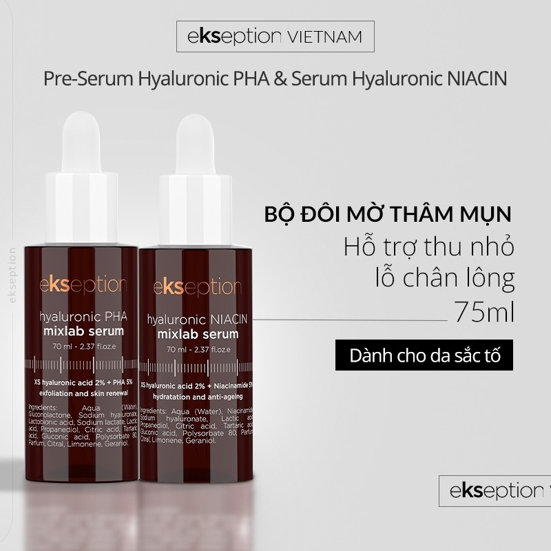 Combo Mờ Thâm Mụn Ekseption Pre-Serum Hyaluronic 2% PHA 5% 75ml Và Serum Ekseption NIACIN B3 75ml
