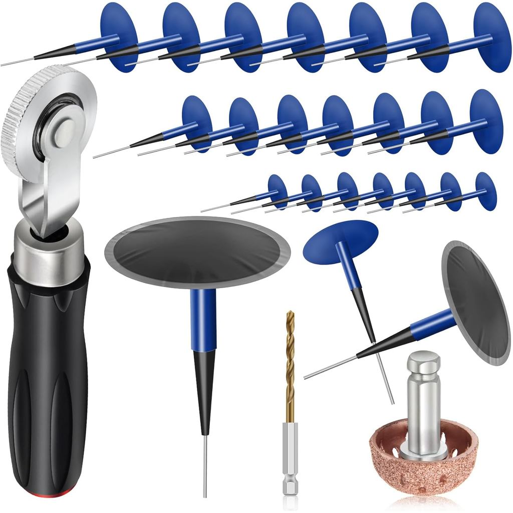 Bộ miếng dán lốp 24 + 3 CÁI, Công cụ cắm vá sửa chữa lốp 24 CÁI (36 / 46 / 60 mm) / Công cụ con lăn vá / Bánh xe sửa chữa / Mũi khoan chuôi lục giác