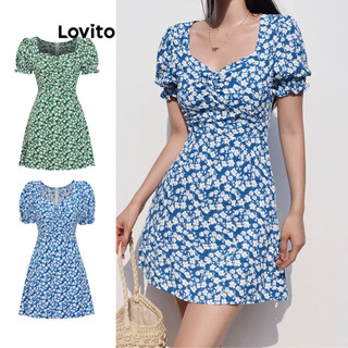 Lovito Váy thường ngày Đầm tay phồng xếp li hoa dành cho nữ L62ED140 (Nhiều màu)