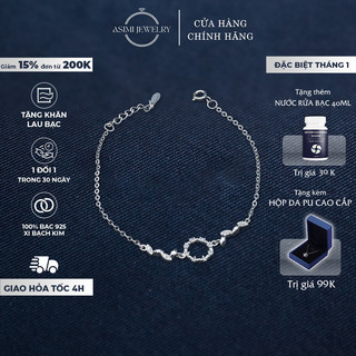  Lắc tay mặt đá tròn đính chiếc lá Asimi vòng tay nữ bạc Ý S925 xinh xắn đơn giản Circle Leaf LT29 