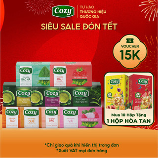   MUA 10+1  Trà Túi Lọc Cozy Các Vị Trà Ô Long Xanh Nhài Gừng Hồng Trà Sen Đào Dâu Vải Quế Bạc Hà Hộp 25 Túi 