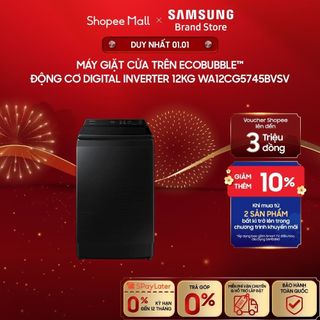   MIỄN PHÍ VẬN CHUYỂN  Máy giặt cửa trên Samsung EcobubbleTM với Động cơ Digital Inverter 12kg WA12CG5745BVSV 