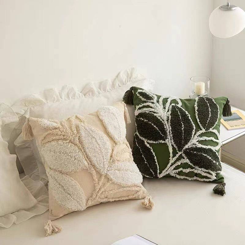 Nordic Style Pillow Cover Vintage Leaf Living Room Sofa Bed Cushion for Leaning on Tufted Pillow Cov