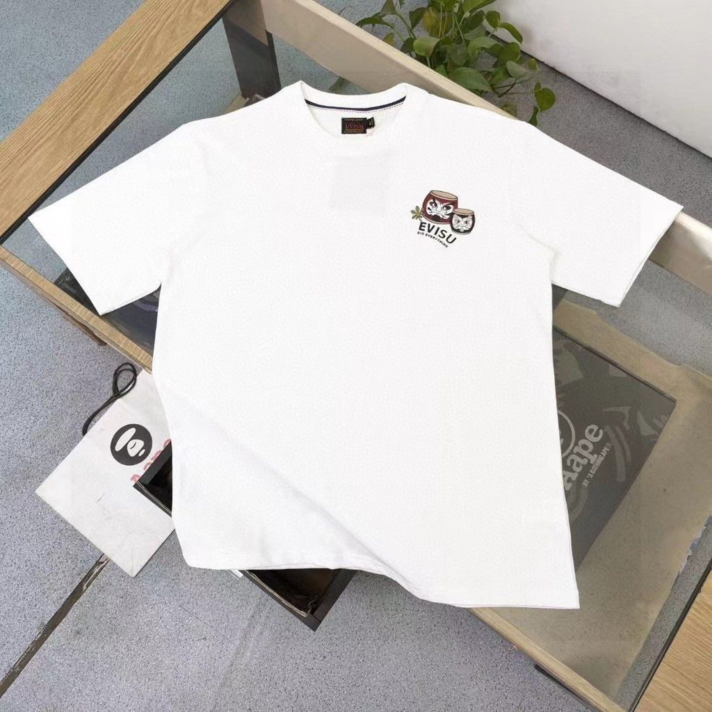 EVISU Fushen 2026 - Áo Thun Ngắn Tay Nam Nữ 100% Cotton Mới, Thoáng Khí