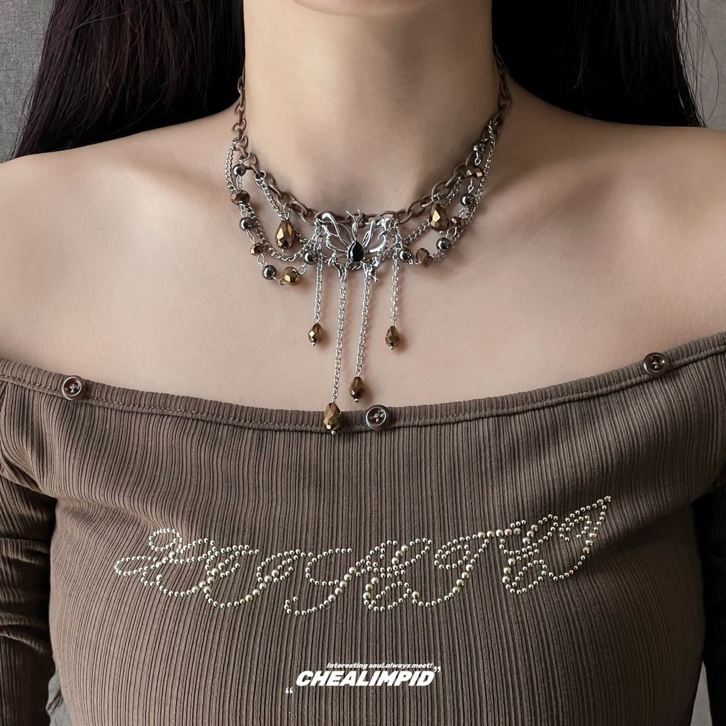 Phong Cách Baroque Bướm Hổ Phách Nhiều Lớp Dòng Chảy Vòng Cổ American Hot Girl Niche Thiết Kế Retro 