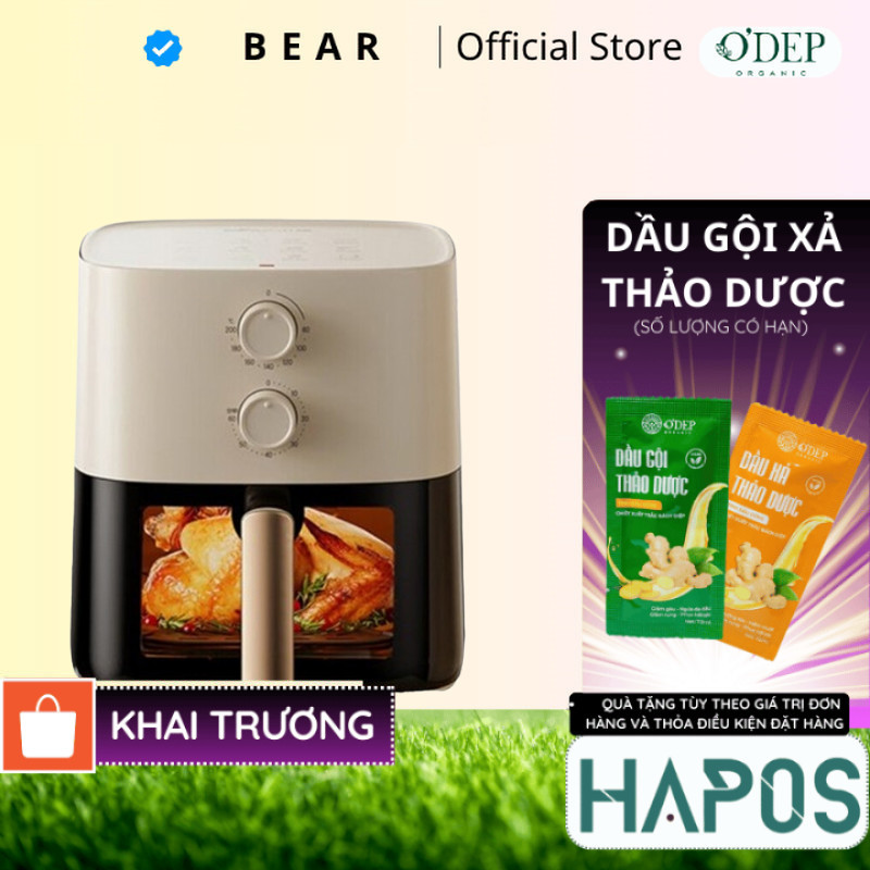 Nồi chiên không dầu 5L Bear Chính hãng, công nghệ nhiệt đối Lưu 360 độ QZG-J15M1 - HAPOS HSA