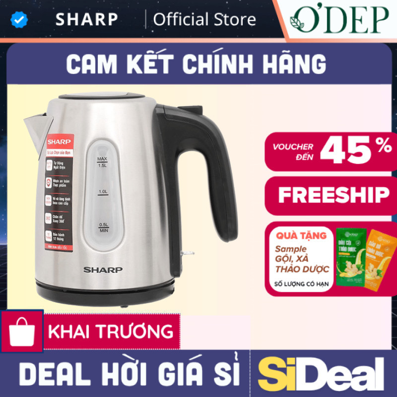 Bình siêu tốc Sharp 1,5 Lít Chính hãng, công suất cao đun sôi nhanh EKJ-15EVS-ST - Thương hiệu Nhật 