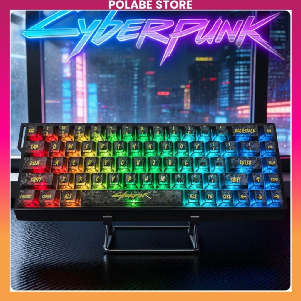 Keycap Cyberpunk Carbon Xuyên Led Bàn Phím Cơ - Keycap PC Cherry Profile 60 65 75 TKL Gaming Polabe