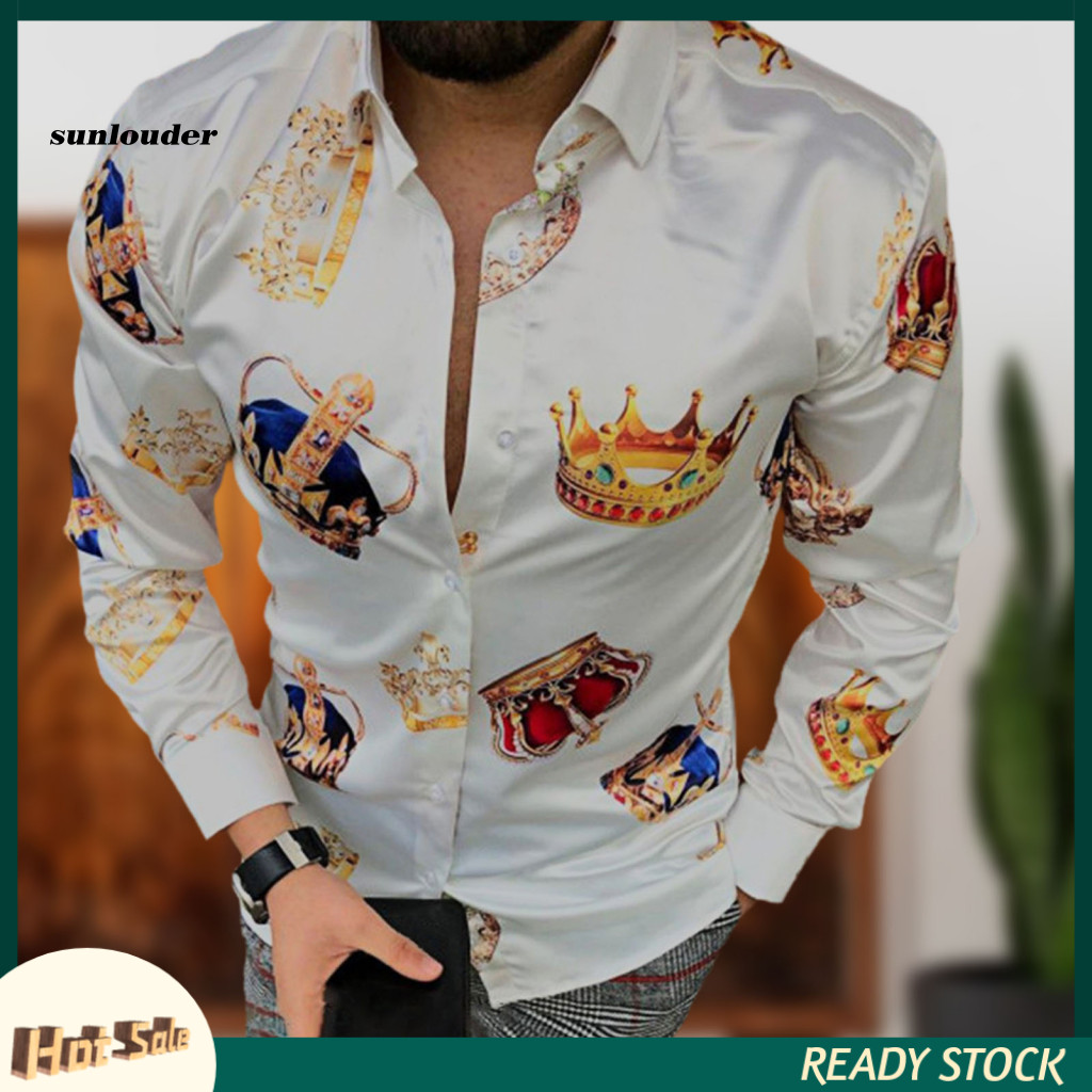 Áo sơ mi mùa hè SL Slim Soft Crown Print Áo sơ mi nam