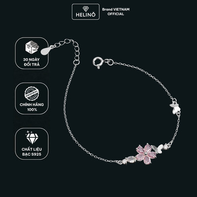 Lắc Tay Nữ HELINO Hoa Anh Đào Hồng Đính Đá Sakura Butterfly V47 – Bạc S925