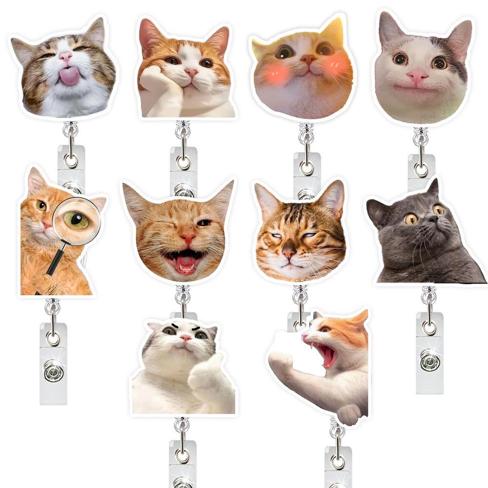 1 Máy Tính Vui Meme Cat Có Thể Thu Vào Huy Hiệu Cuộn, Hộp Đựng Thẻ ID Acrylic Dễ Thương, Hộp Đựng Hu