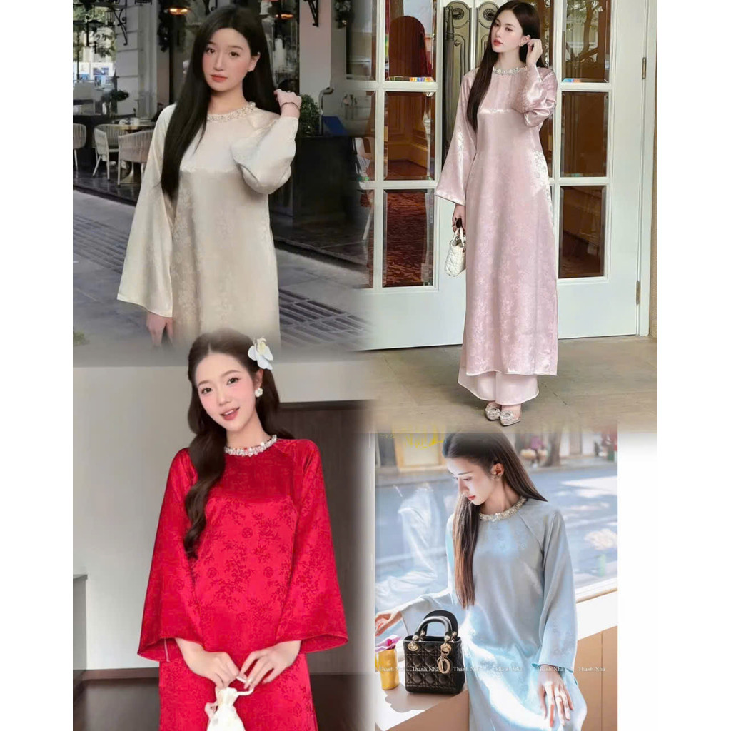 (HÀNG BIGSIZE NỮ 40KG ĐẾN 90KG) NT2226 Áo Dài Cách Tân Vải Gấm Lụa Đính Kết Cổ Cườm  NT2226