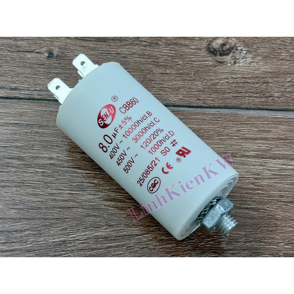Tụ máy sấy,máy giặt 8UF 450V chân rắc cắm mới