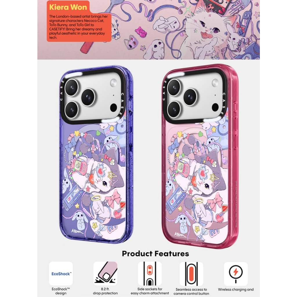 CASECASE X Kiera Won Club Trứng Hồng Fizz & Peri Tím Trong Suốt Cứng Hút Từ Tính Tác Động Dành Cho A