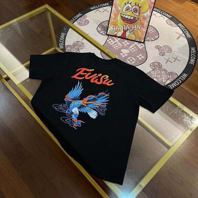 Áo sơ mi cổ tròn tay ngắn Evisu, phong cách Hồng Kông, phù hợp dạo phố