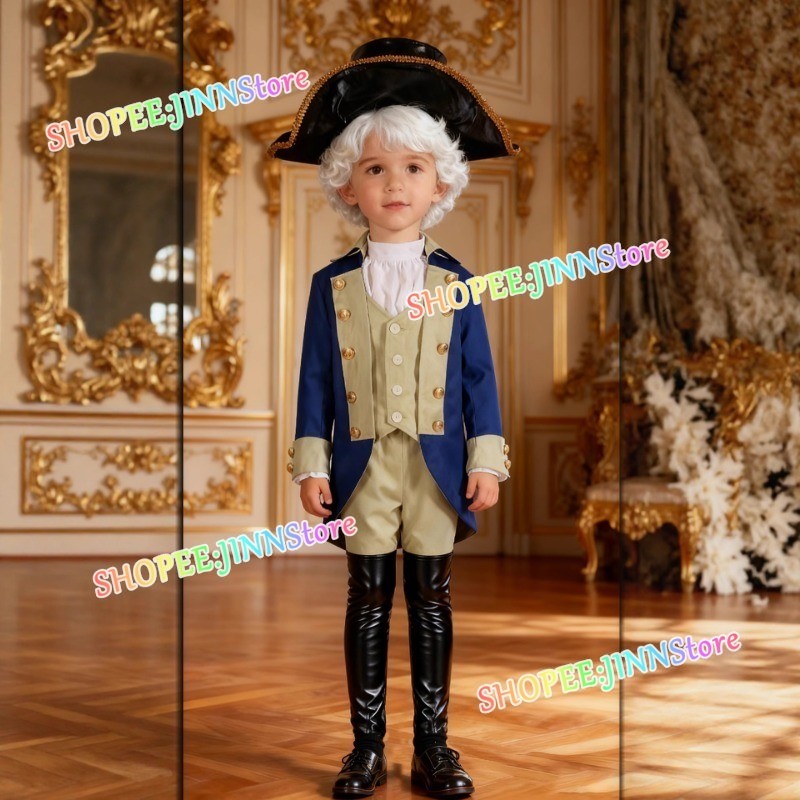 -JINN-Trẻ Em Tổng Thống Trang Phục George Washington Thuộc Địa Bé Trai Trang Phục Có Tóc Giả Và Mũ H
