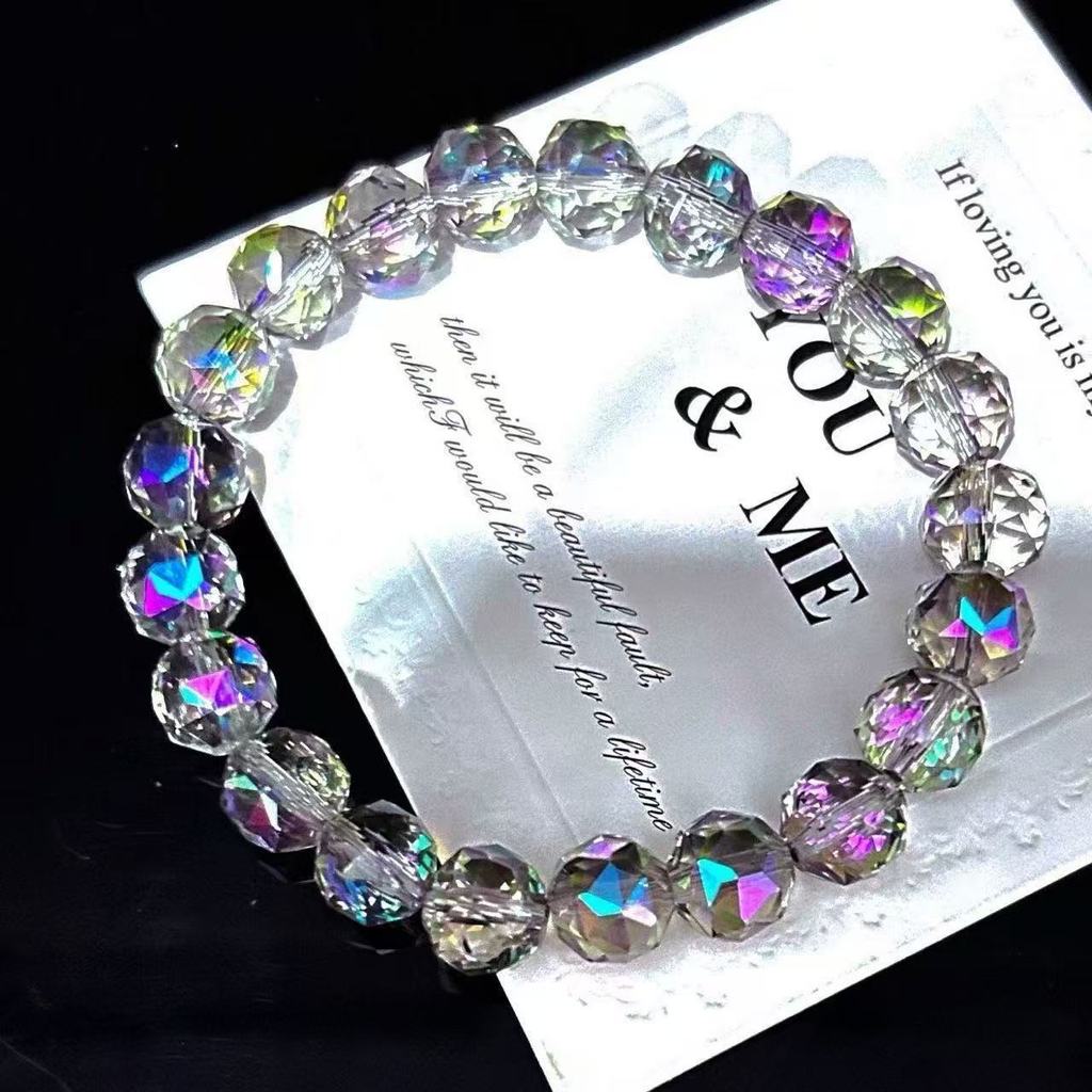 xinpin New Trendy Austrian Crystal Tube Rainbow Color Bracelet Fashion Korean Style Simple Sweet Bra