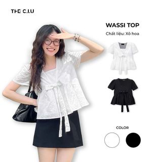  Áo babydoll nữ tay ngắn xô hoa phối nơ THE C.I.U áo kiểu dáng rộng chất cotton xô thoáng mát dễ thương - Wassi Top 