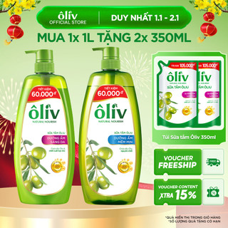  Combo Sữa Tắm Ôliv 1L và 2 Túi Sữa Tắm Ôliv Dưỡng Ẩm Sáng Da 350MLx2 