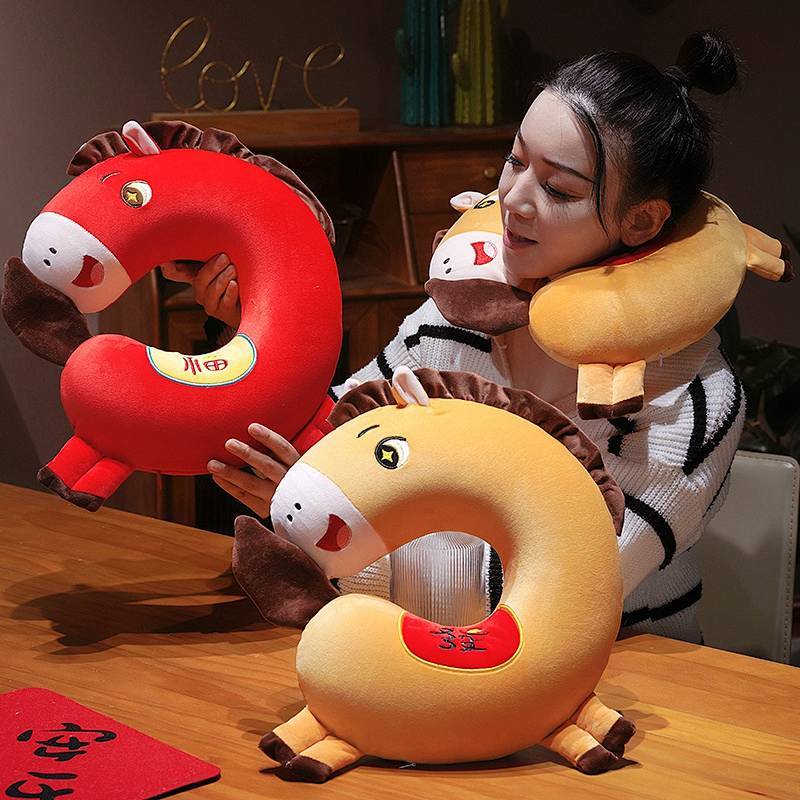 2026 Horse Year Mascot Neck Pillow U-Shape Pillow Cervical Support Pillow Travel Plane High Speed Ra