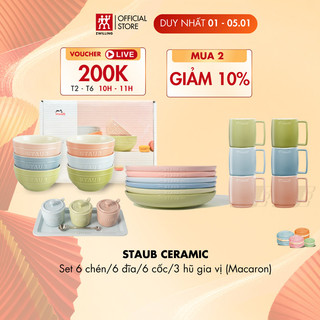  Bộ chén bát đĩa cốc hũ gia vị gốm sứ STAUB Ceramic  Macaron Rainbow  - bộ 6 món theo từng loại 