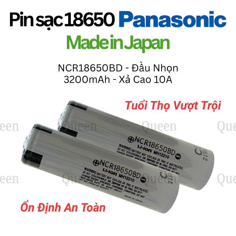 Mới Pin Panasonic Xám NCR18650BD 3200mAh 3.7V Xả Cao 10A - Đầu Nhọn - Sản xuất tại Nhật Bản