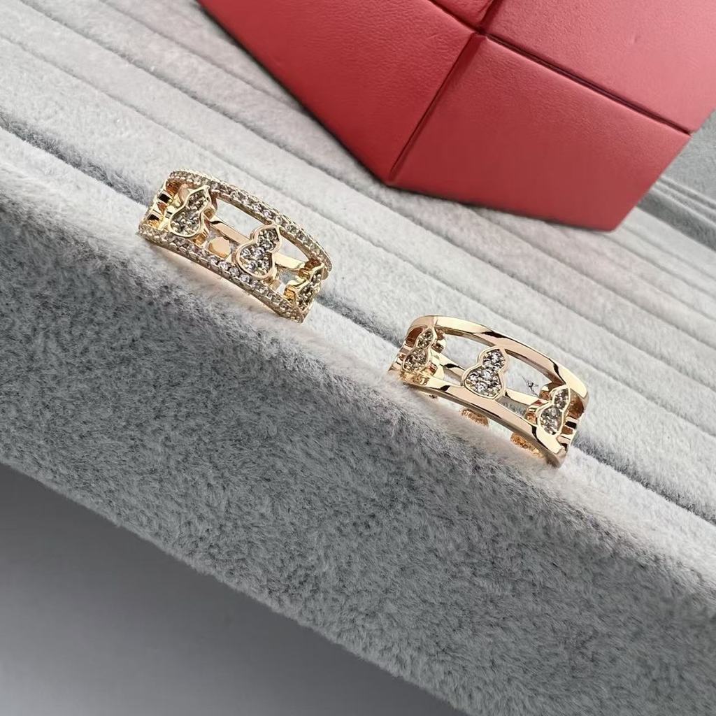 Qeelin Light Luxury Full Diamond Gourd Ring for Women Fashionable Stacking V Gold Inlaid Diamond Cou