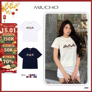  Áo baby tee nữ form ôm tôn dáng 2594 Miucho vải cotton 2c thoáng mát cổ tròn in mix 