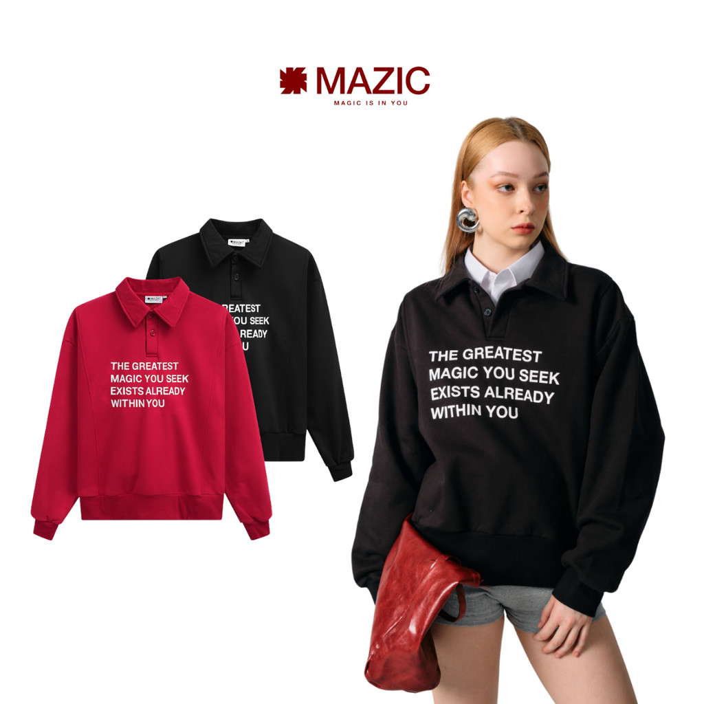 Áo Sweater Polo Nỉ Tay Dài MAZIC Form Boxy
