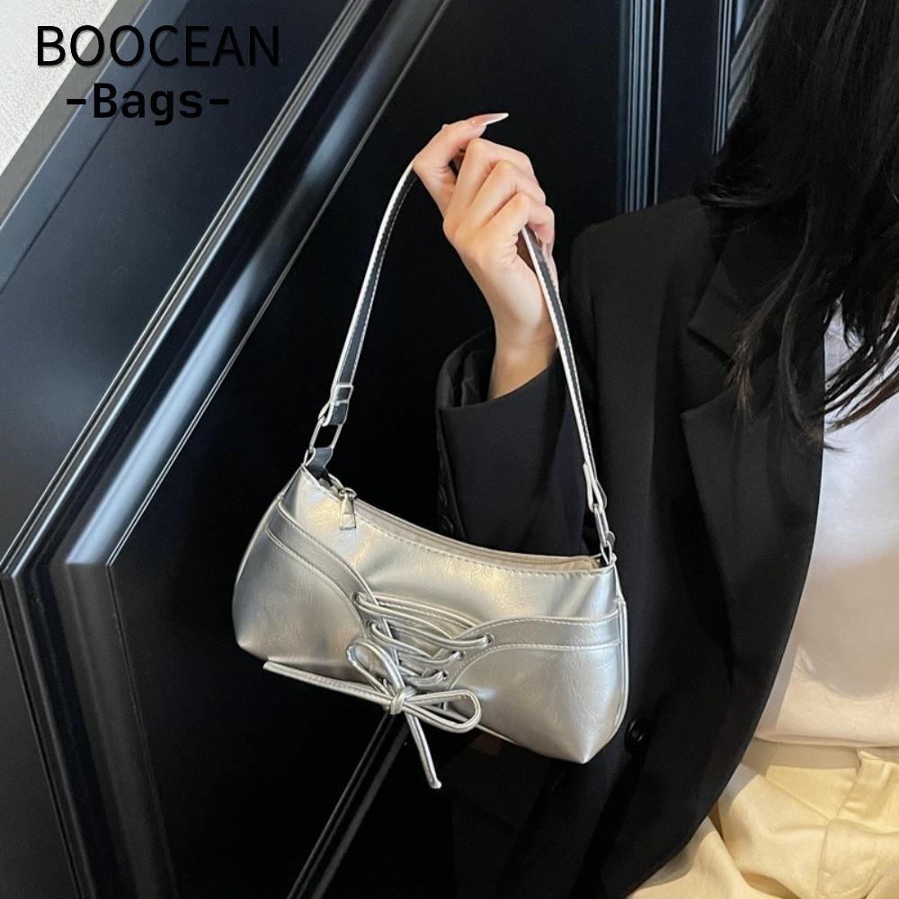 Túi đeo dưới cánh tay BOOCEAN, Túi xách nữ màu trơn bằng da PU, Túi xách nữ nơ ngọt ngào