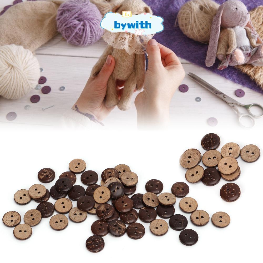 BYWITH 200 Nút vỏ dừa, Nút gỗ màu nâu 2 lỗ, May gỗ Nút may dừa tinh tế Trang trí quần áo