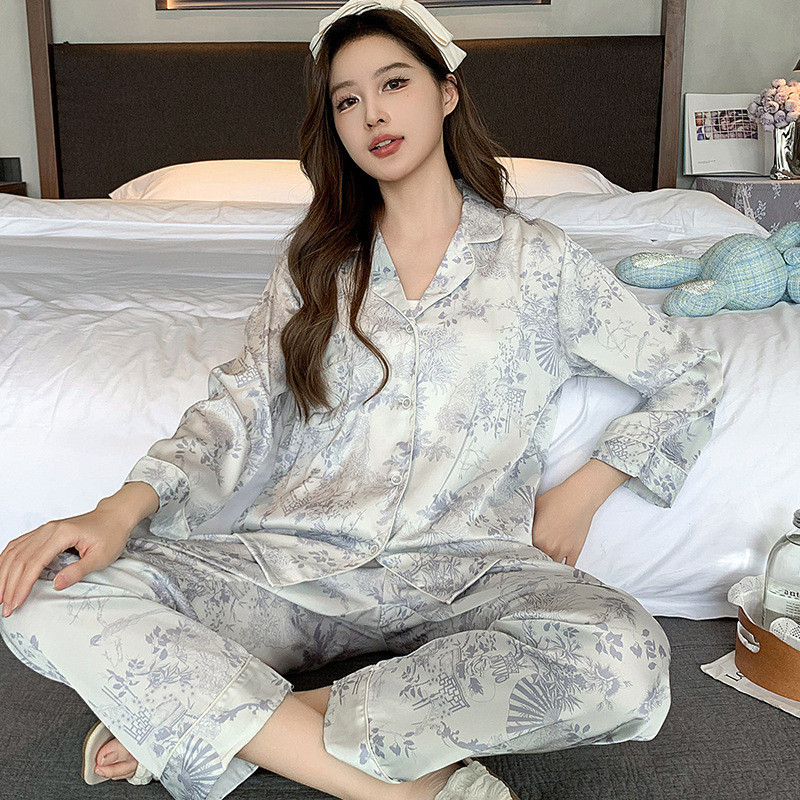 Cỗ Điển Couple Design Pajama Set - Spring/Autumn Style Luxe Long Sleeves
