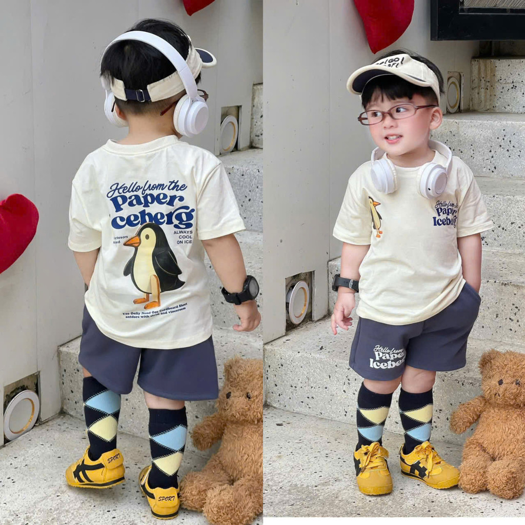 BT926- Bộ áo cotton CHIM CÁNH CỤT mix quần cua mềm màu chì