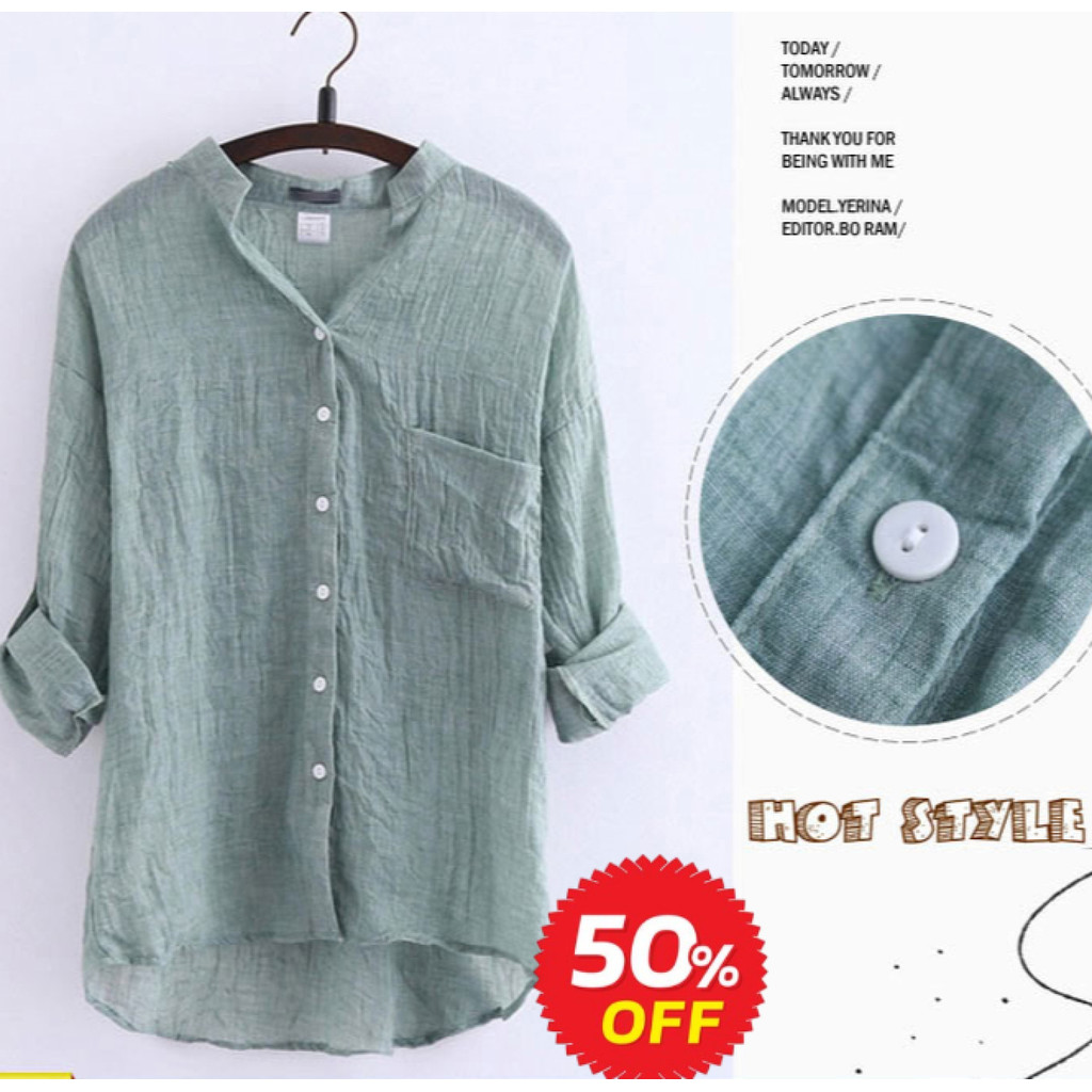 【Breathable Sun Protective Fabric】 New Japanese Style Loose Fit Cotton Linen Three-Quarter Sleeve St