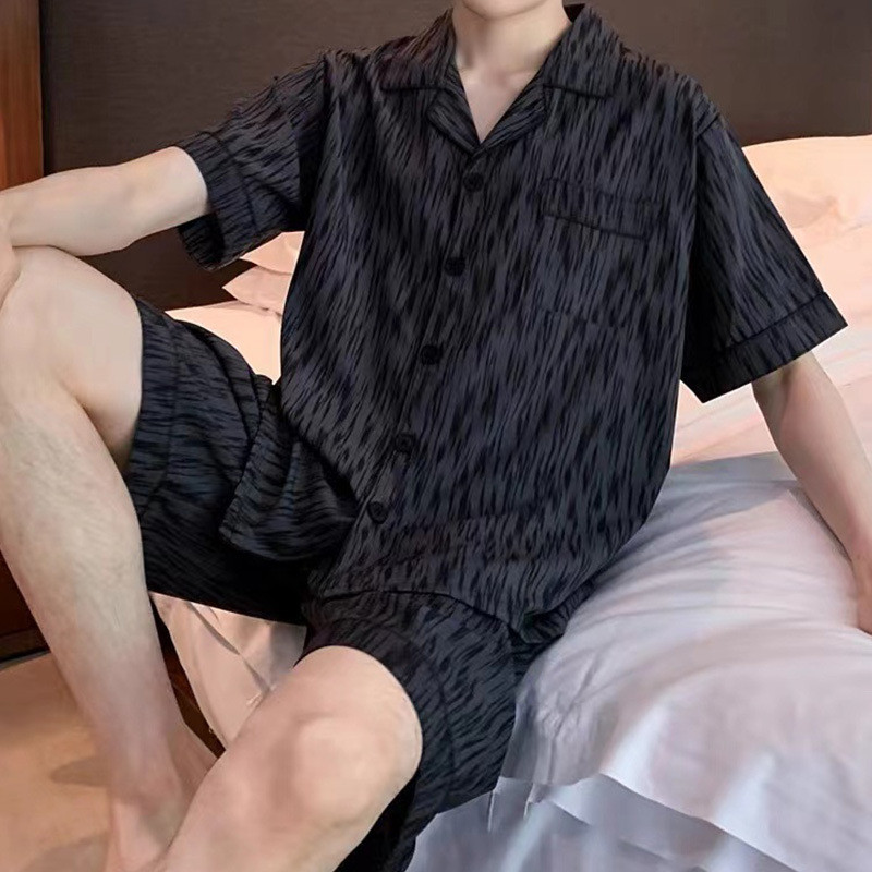 睡衣男夏季睡衣短袖短裤薄款男士男生夏黑色条纹家居服Pajamas Men's Summer Pajamas Short-sleeved Shorts Thin Men'sdxlnmatq123vn20