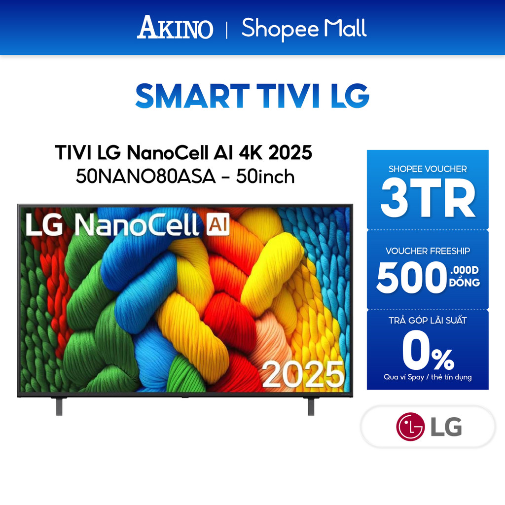 Smart Tivi NanoCell LG AI 4K 50 inch 50NANO80ASA - Miễn phí giao hàng
