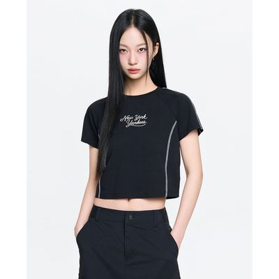 MLB - Áo croptop nữ cổ tròn tay ngắn Sportive Track_3FTSV0263-50BKS