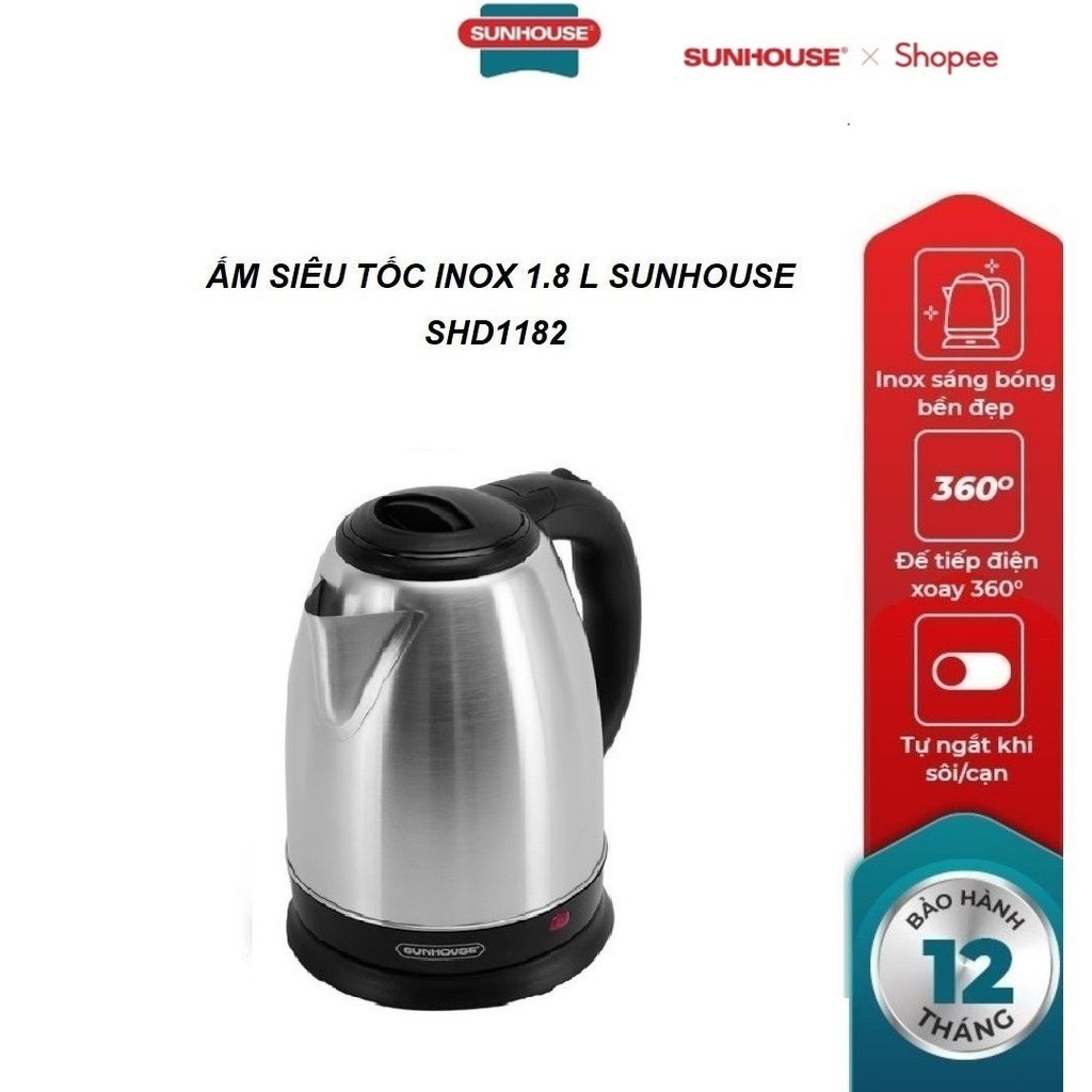 Ấm siêu tốc inox SUNHOUSE SHD1182