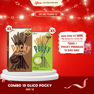  Combo 10 hộp Bánh que Glico Pocky Happy Set J mix vị  5 Double Choco - 5 Matcha  
