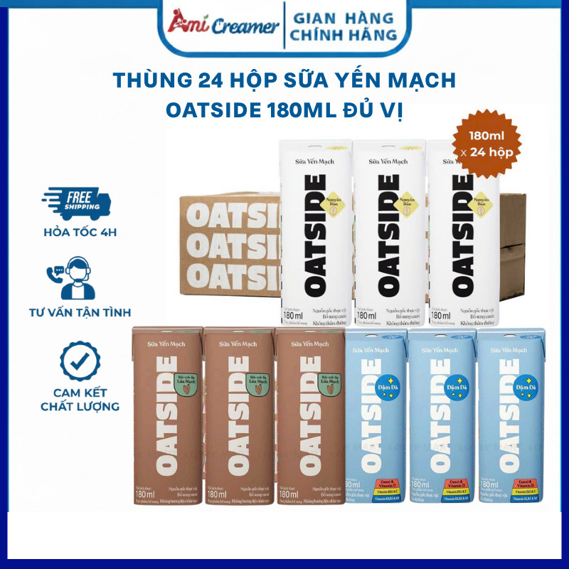 [Thùng Mini] Sữa Yến Mạch OATSIDE 180Ml Đủ Vị Nguyên Bản, Có Đường Và Socola Thơm Ngon Cực Hấp Dẫn