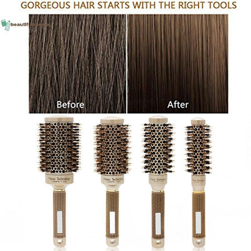 BeautifulHomeA Professional Thermal Ceramic Ionic Round Barrel Tay cầm chống trượt Bàn chải tóc vàng