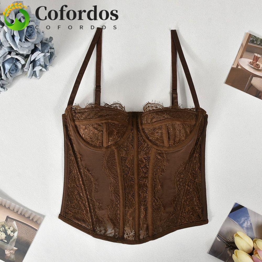 COFORDOS Ren Corset - Áo corset ren hai dây, không tay trong suốt dành cho nữ